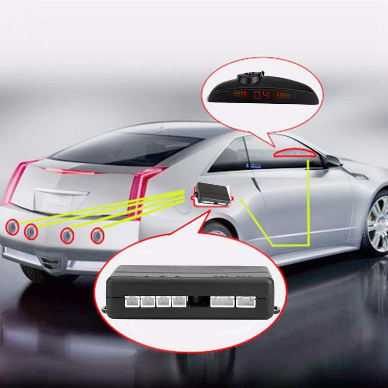 [Australia - AusPower] - Backup Parking Sensors,Car English Voice Broadcast Reverse Backup Parking Detector System with 4 Radar Sensor Red 