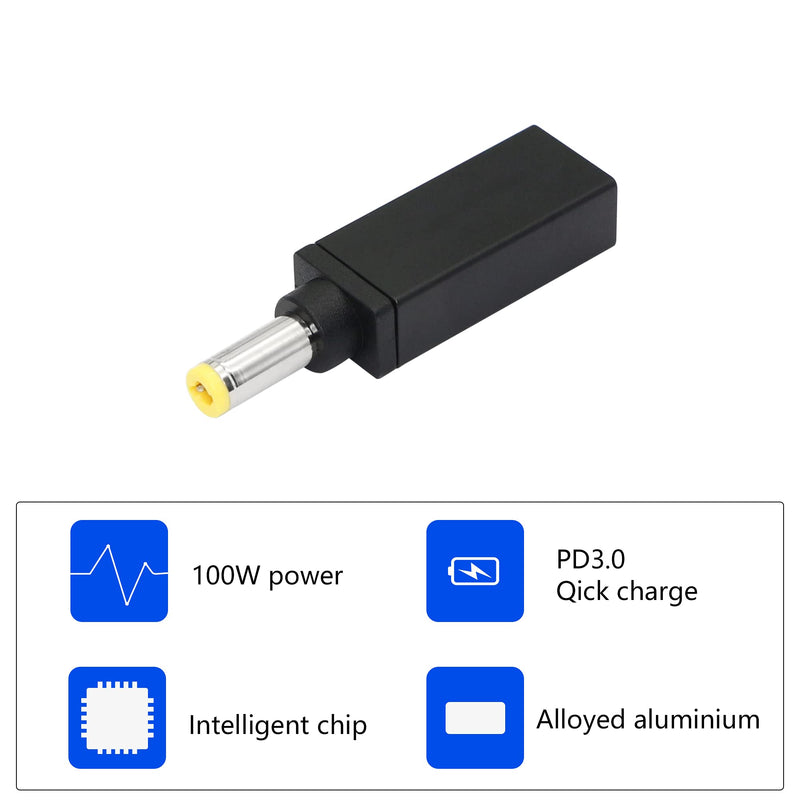 [Australia - AusPower] - CERRXIAN 100W PD USB Type C Female Input to DC 5.5mm x 2.5mm Power Charging Adapter(5525a-Black) 