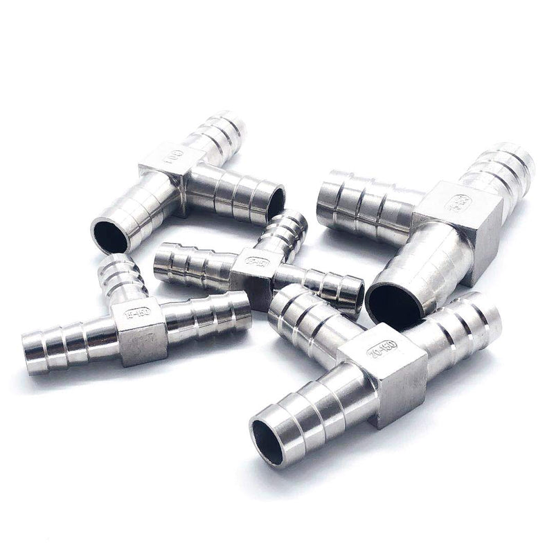 [Australia - AusPower] - ANPTGHT 3/8" Tee Hose Barb Fitting Stainless Steel Equal Barb 3 Way T shaped Splitter Joint Connector Adapter Union Fitting for Fuel Gas Liquid Air 3/8 Inch 1 