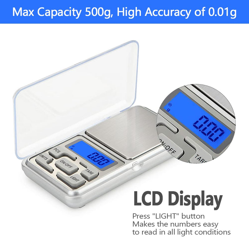 [Australia - AusPower] - Digital Pocket Scale, 500g Capacity High Precision Balance of 0.01g, Mini Electronic Grams Reloading Weight Scale, Food Scale, Jewelry Gem Scale, Kitchen Scale, Weed Scale (2PCS) 