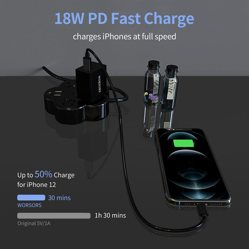 [Australia - AusPower] - USB C Fast Charger Set, WORSORS 20W PD Wall/Car Charger Adapter Compatible for iPhone 13 Pro Max/13 Pro/13 mini/13/12 Pro Max/12 Mini/12/11/XS/XR/X/SE 2020/8 Plus + 2 Pack 3.3Ft MFi Certified Cable 
