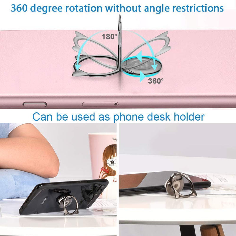 [Australia - AusPower] - aceyoon Phone Ring Cat Attachable Kickstand Ultra Thin Cute 360 Degree Smartphone Finger Grip Ring Holder Stand Compatible for Phone X, XS, XR, XS Max, 8, 7 Plus, 7, 6S Plus, 6, S9, S10 Black 