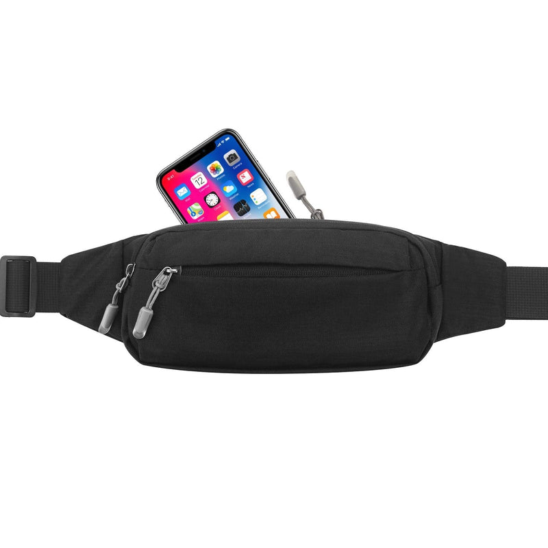 [Australia - AusPower] - USHAKE Fanny Pack Waist Packs with Extender for Men Women, Waist Pouch Bag Hip Pack with 3-Zipper Pockets Adjustable Straps for Casual Travel Hiking Running Outdoor Sports BLACK 