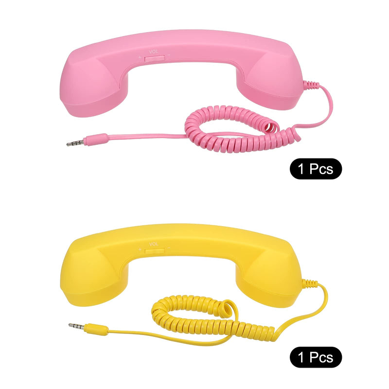 [Australia - AusPower] - MECCANIXITY 2 Pack 3.5mm Retro Telephone Handset Telephone Receiver MIC Microphone Speaker Anti Receivers for Microphone Speaker Pink,Yellow 