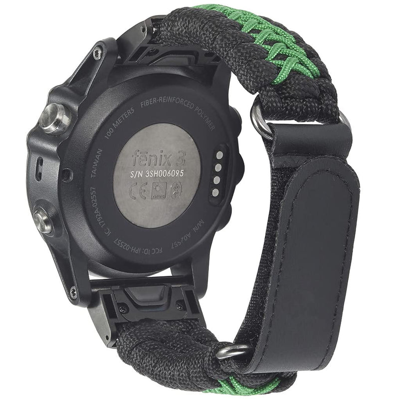 [Australia - AusPower] - Onewly Compatible with Garmin Fenix 5X Bands,26mm Paracord Quick Release Easy Fit Watch Strap for Fenix 7X / Fenix 6X/6X Pro / 5X/5X Plus/Fenix 3/3HR/ Tactix/Descent MK1 Smartwatch(Large Size) Green 26mm(Fenix 5X/5X Plus/Fenix 6X/6X Pro/3/3HR) 