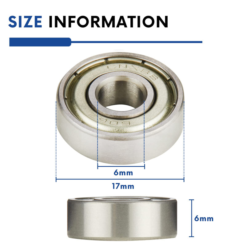 [Australia - AusPower] - CNXBB 10pcs 606ZZ Ball Bearing, Double Metal Sealed Deep Groove Bearings 6x17x6mm, High Temperature High Speed and Low Noise,Suitable for Electric Motor Applications (10, 606-ZZ) 10 