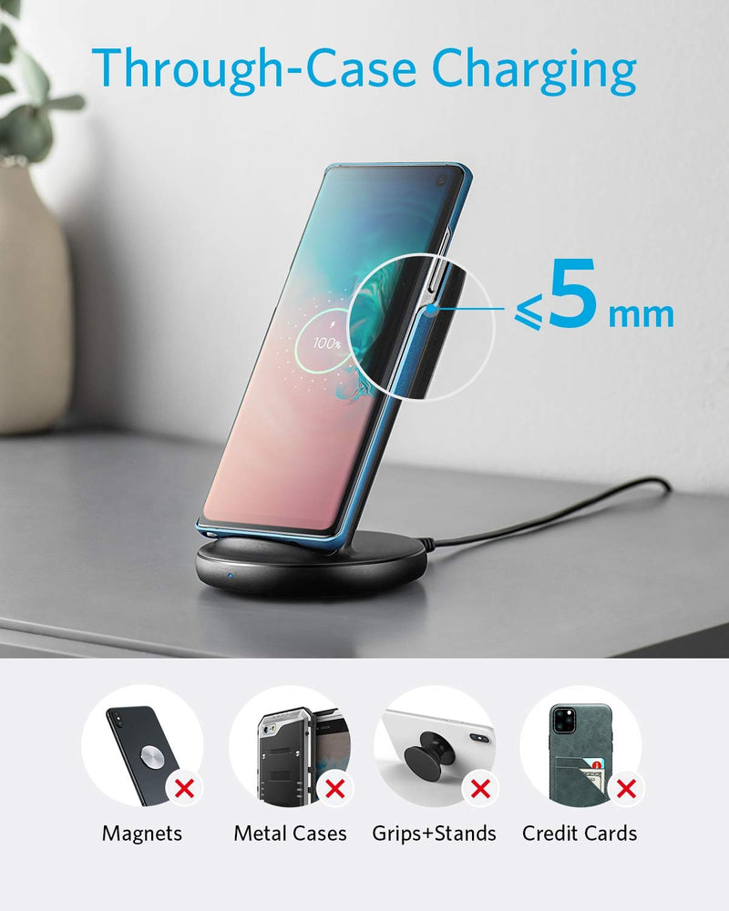 [Australia - AusPower] - Anker Wireless Charger with Power Adapter, PowerWave II Stand, Qi-Certified 15W Max Fast Wireless Charging Stand for iPhone 13, 13 Pro, 13 Pro Max, iPhone 12/12 Pro, Galaxy S10 S9 S8, Note 10 Note 9 