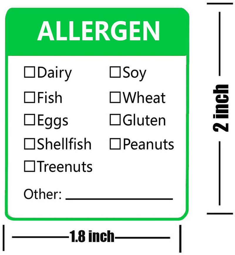 [Australia - AusPower] - Allergen Warning Stickers Labels - 1.8 X 2 Inch Fluorescent Green Food Rotation Labels Removable Allergen Warning Label 500 Adhesive Allergy Stickers 