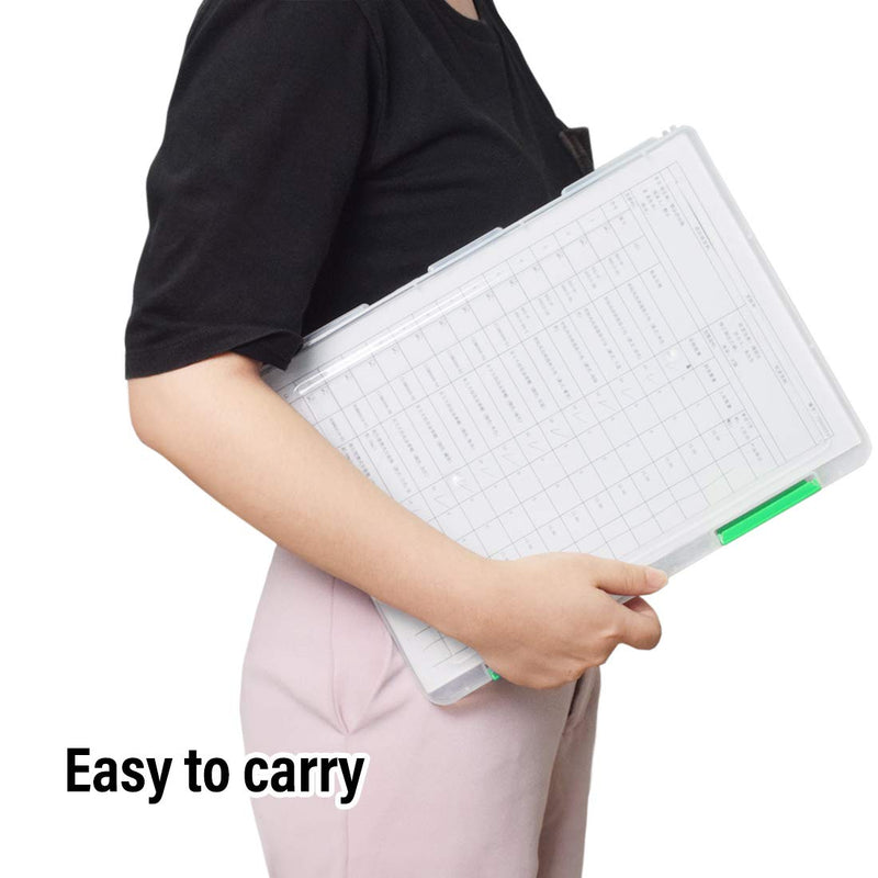 [Australia - AusPower] - Lemical Portable A4 Magazine File Box Document Paper Organizer With Buckle Closure Transparent Plastic File Container School Office Supplies Clear Desk File Holder green 