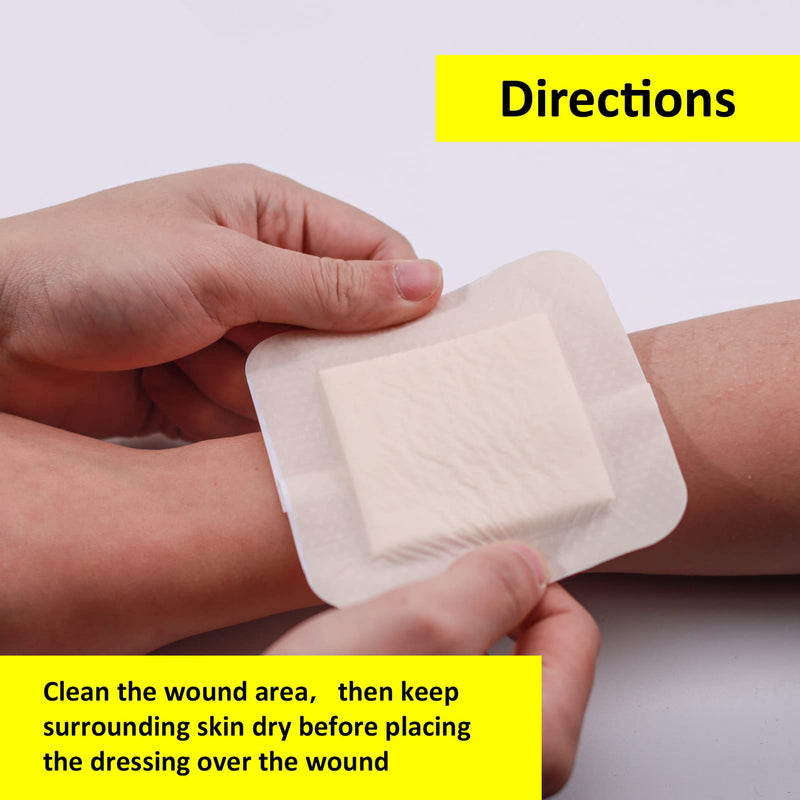 [Australia - AusPower] - Polynew Silicone Foam Dressing with Border, Adhesive 4"x4" Waterproof Wound Dressing Bandage for Wound Care 12 Packs 