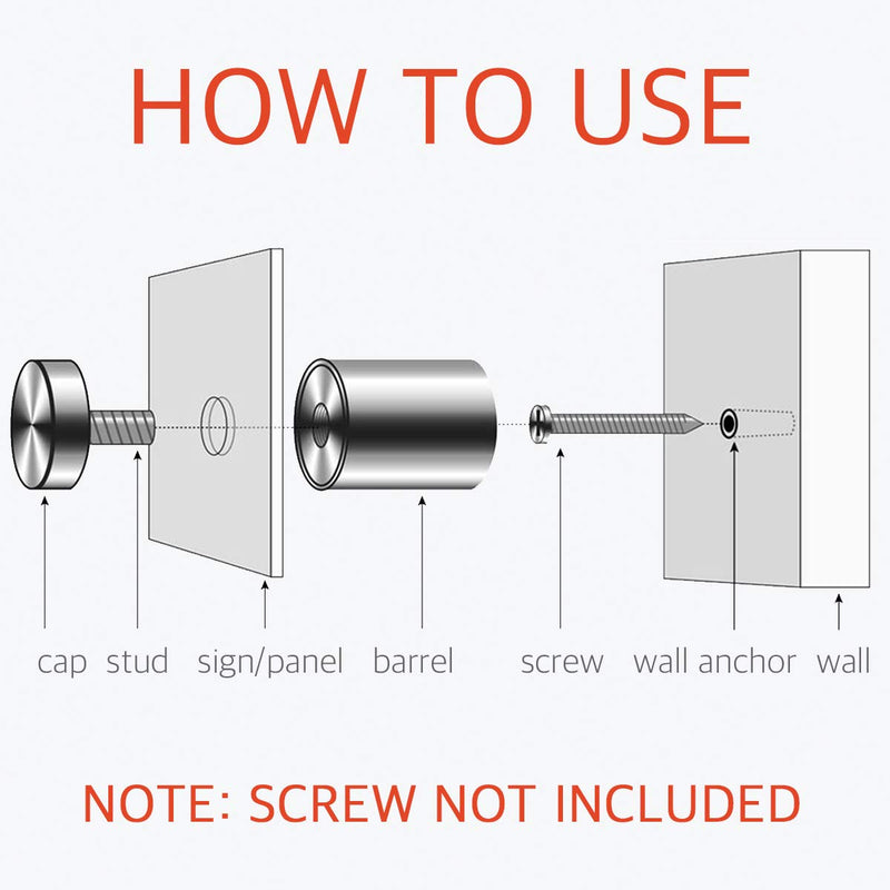 [Australia - AusPower] - Lantee 20 Pcs Silver Tone Stainless Steel 19 x 30mm Standoff Hardware Mounts Screws for Glass 
