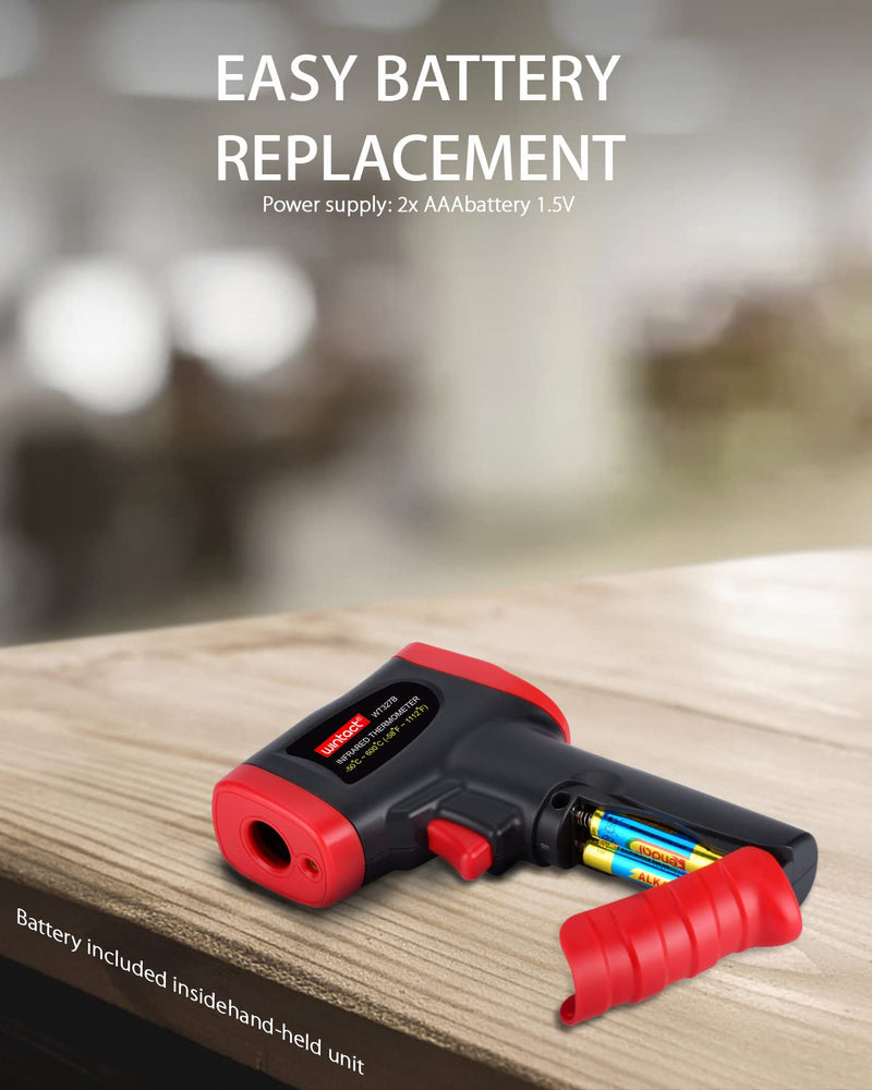 [Australia - AusPower] - Wintact Infrared Thermometer Gun, ﹣58℉ to 1112℉ (-50℃ to 600℃) Non-Contact Digital Laser Thermometer, Adjustable Emissivity, Max Measure for Kitchen Cooking Food Grill Meat Oven (Not for Human) 
