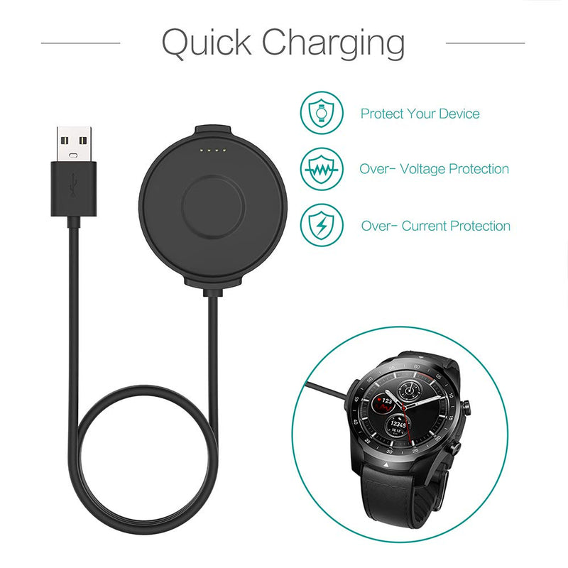 [Australia - AusPower] - TUSITA Charger Compatible with TicWatch Pro 2020, Pro 4G LTE Smartwatch - USB Charging Cable Clip Cradle 3.3ft 100cm - Bluetooth Smart Watch Accessories 