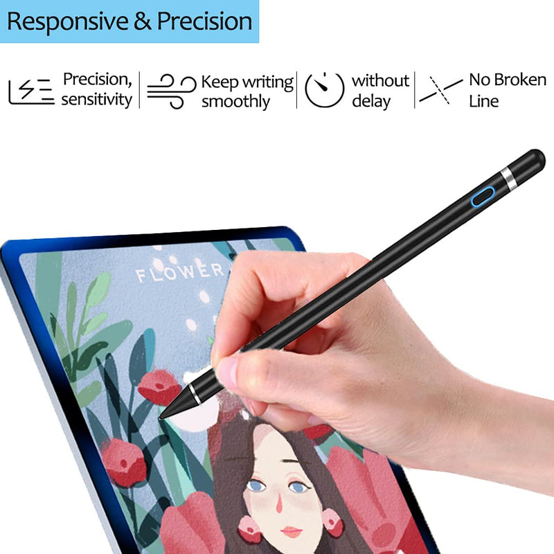 [Australia - AusPower] - Active Stylus Pens for Touch Screens, DOGAIN Stylist Digital Pen, 1.5mm Fine Point Rechargeable iPad Pencil for Drawing/Writing/Playing, Compatible with iOS/Android and Other Tablets(Black) 