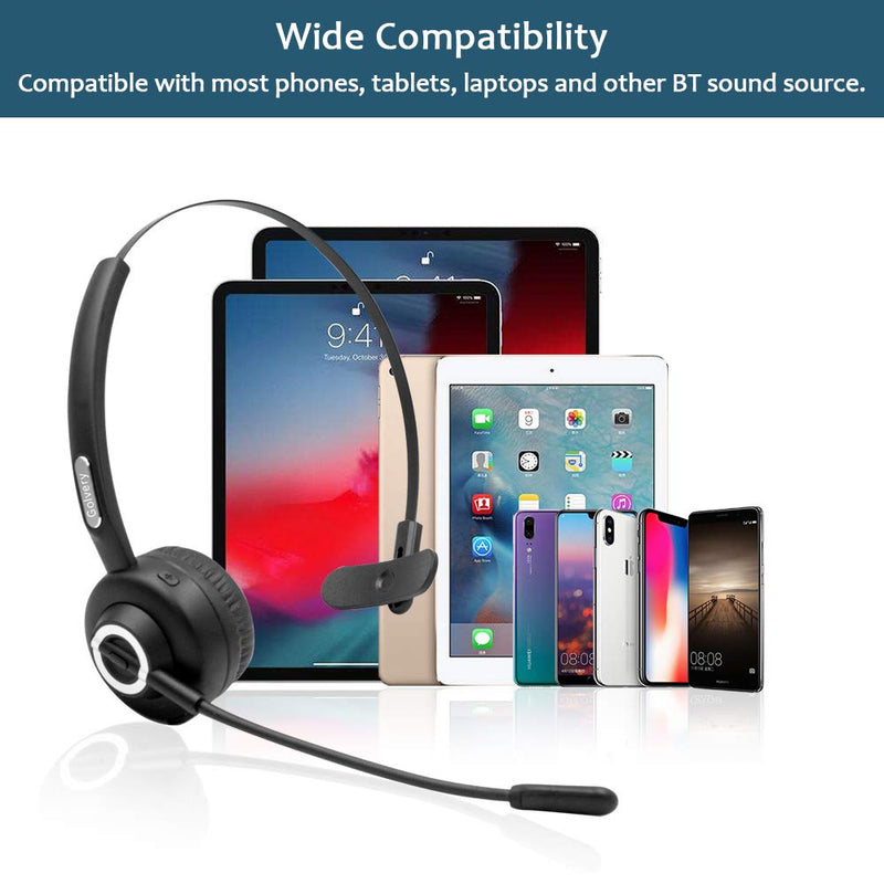 [Australia - AusPower] - Golvery Bluetooth Headset with Microphone, Truck Driver Headset w/Charging Base, Wireless Office PC Hands-Free Headphone with Noise Canceling for Call Center, Skype, Supports Music 17 Hrs Talk Time 
