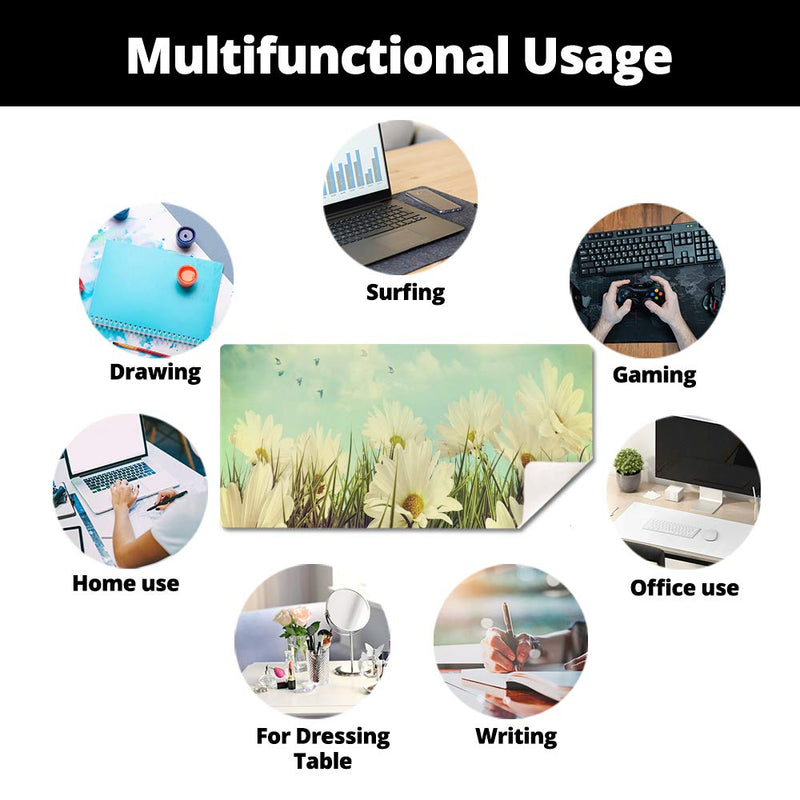 [Australia - AusPower] - QIYI Desk Pad Large Keyboard and Mouse Pad for Laptop Computer, PU Leather Desk Cover Protector, Desk Décor Accessories for Office Home Work Writing Gaming 31.5" x 15.7" - Daisies in Summer 31.5" x 15.7" 