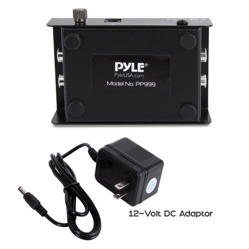 [Australia - AusPower] - Pyle Phono Turntable Preamp - Mini Electronic Audio Stereo Phonograph Preamplifier with RCA Input, RCA Output & Low Noise Operation Powered by 12 Volt DC Adapter - PP999 , Black Single 