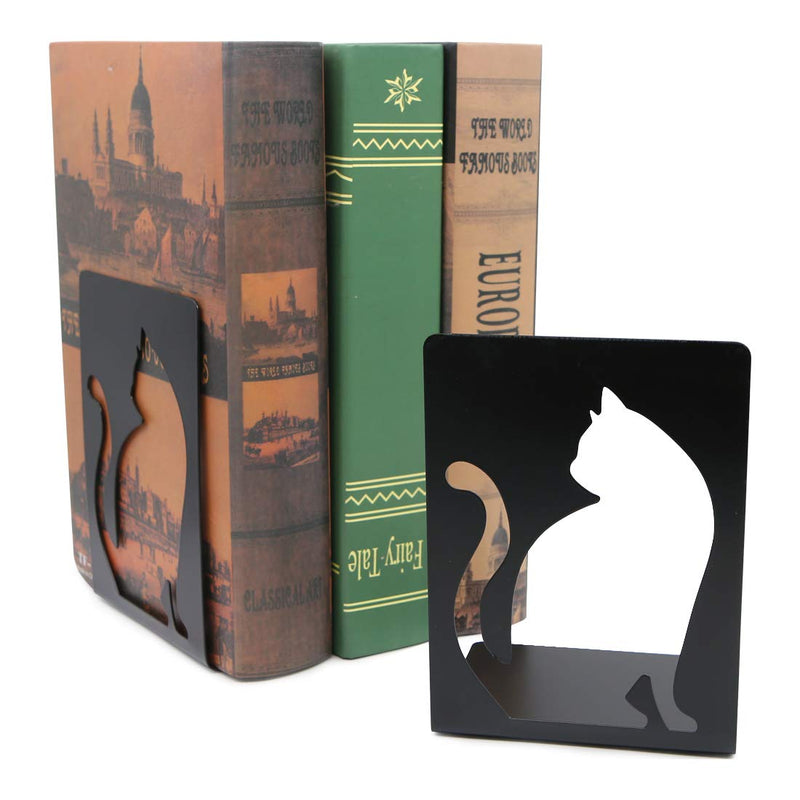 [Australia - AusPower] - Unique Hollow Out Design Cat Bookends Student Book Ends Metal Office Desk School Library Decoration Bookshelf Book Organizer for Christmas Birthday Gift 
