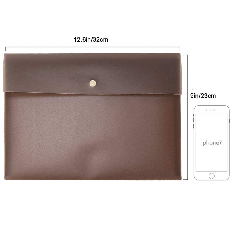 [Australia - AusPower] - VANRA Poly File Folder Pockets File Jacket Plastic Envelope Flat Document Letter Organizer with Snap Button Closure A4 Letter Size (Pack of 5, Brown) A4 Size: 12.6”L x 9"H 