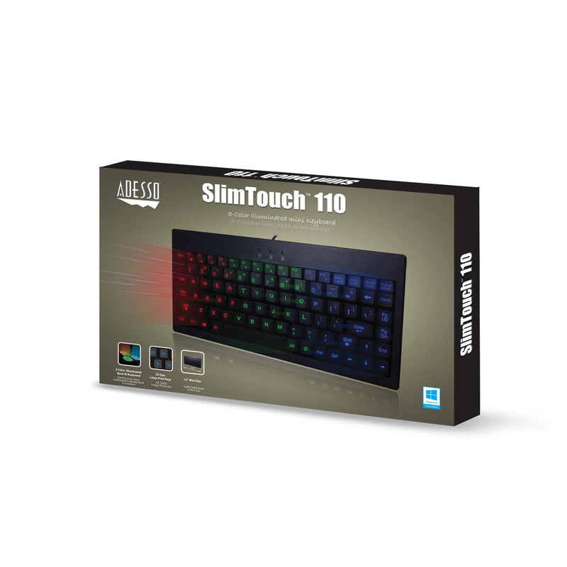 [Australia - AusPower] - Adesso AKB-110EB - SlimTouch 110 3-Color Illuminated Mini Keyboard, 12 inches, Black 