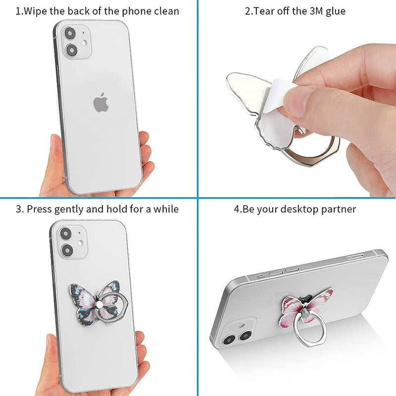 [Australia - AusPower] - LSL Cute Butterfly Cell Phone Ring Holder 360°Rotation Metal Finger Stand Kickstand Universal Compatible with iPhone Samsung Galaxy LG Google Pixel iPad Three Pack Pink Blue Purple Pretty Butterfly 