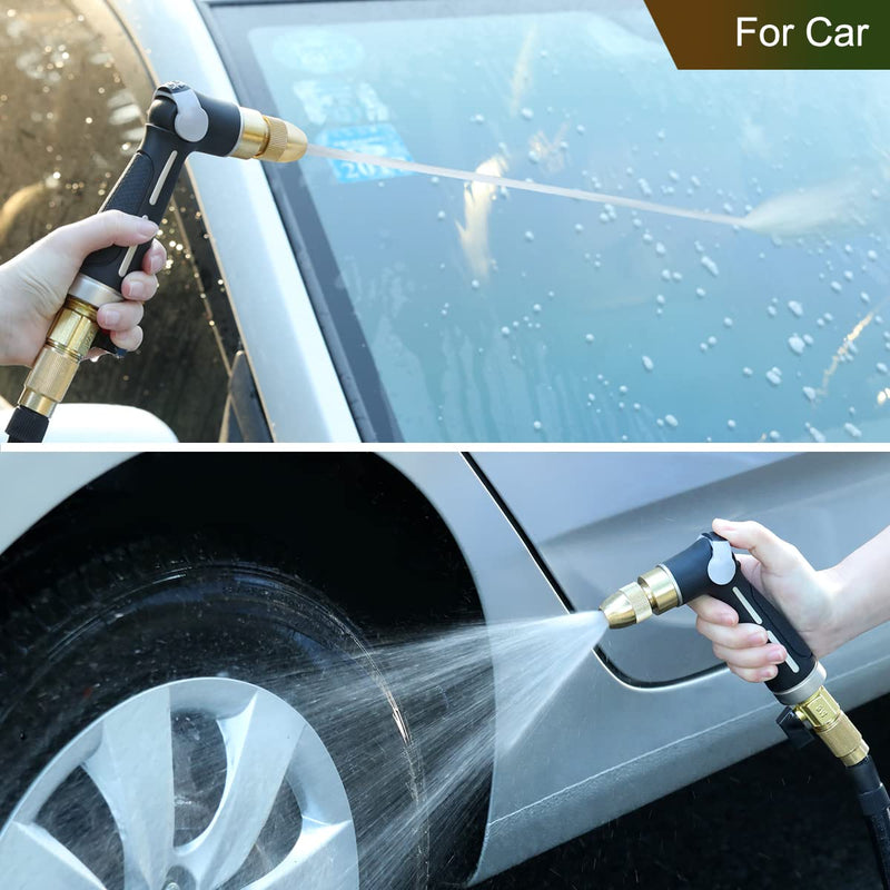 [Australia - AusPower] - FANHAO Garden Hose Nozzle with High Pressure Jet, 100% Heavy Duty Metal Water Hose Sprayer, Thumb Flow Control, On Off Valve, 4 Spray Patterns for Garden Watering, Car and Pet Washing 
