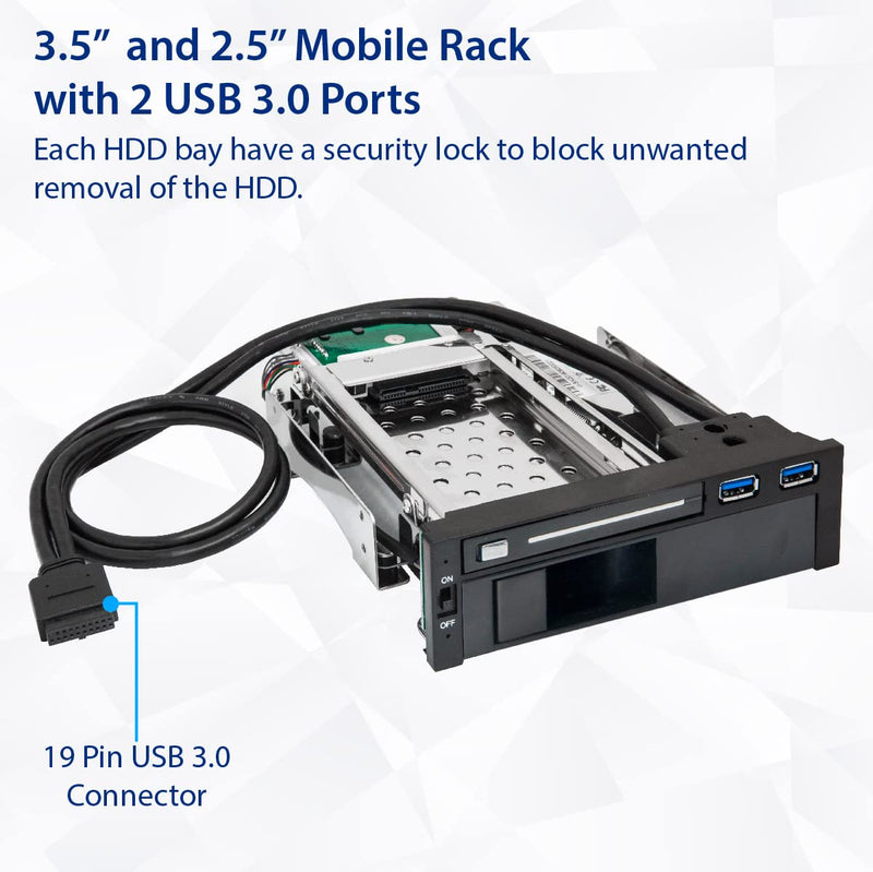 [Australia - AusPower] - Syba SY-MRA55006 5.25" Bay Tray Less Mobile Rack for 3.5" and 2.5" Sata III HDD with Extra 2 Port USB 3.0, Black/White 