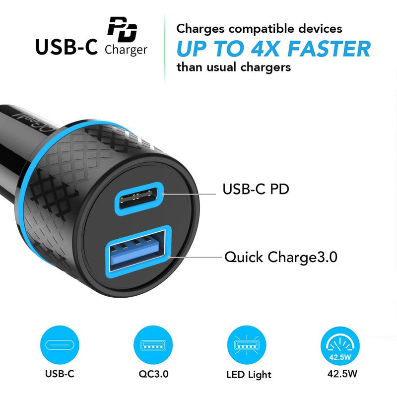 [Australia - AusPower] - USB C Car Charger,QGeeM 42.5W Car Charger Adapter with Power Delivery & Quick Charge 3.0 USB Car Charger 2 Port Fast Charging Compatible with iPhone13/12/11 Pro/Max/XR/XS,iPad Pro/Air,Galaxy S21/10/9 