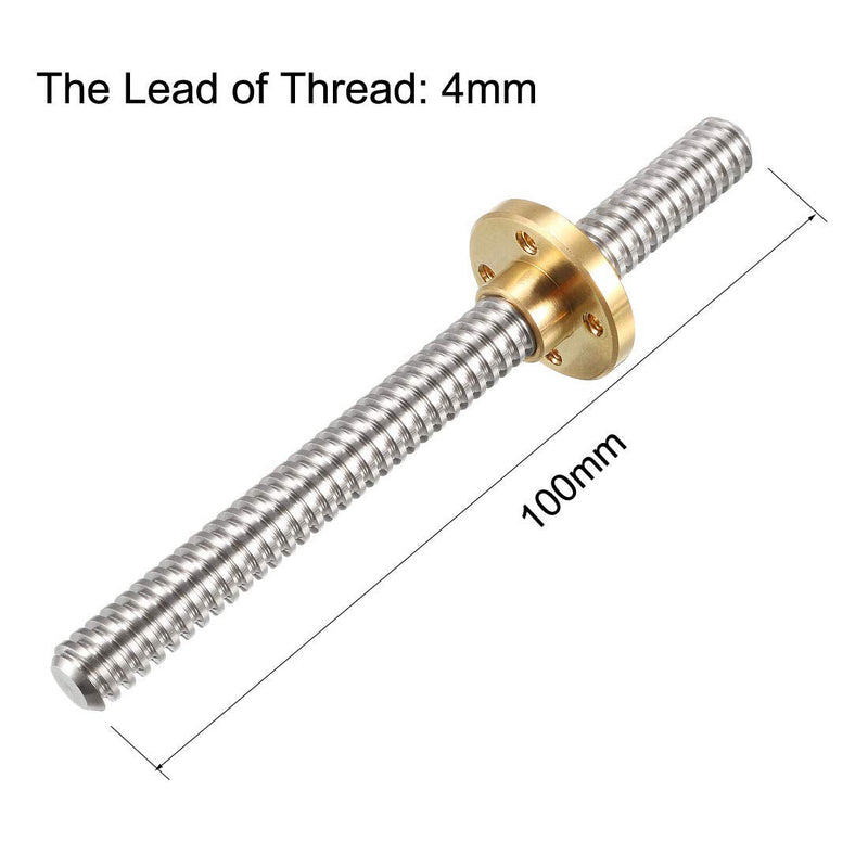 [Australia - AusPower] - uxcell 100mm Length T8 8mm Dia Lead Screw Rod,4 Lead Stainless Steel Lead Screw Rod with Copper Nut Trapezoidal Thread for 3D Printer Z Axis2pcs 
