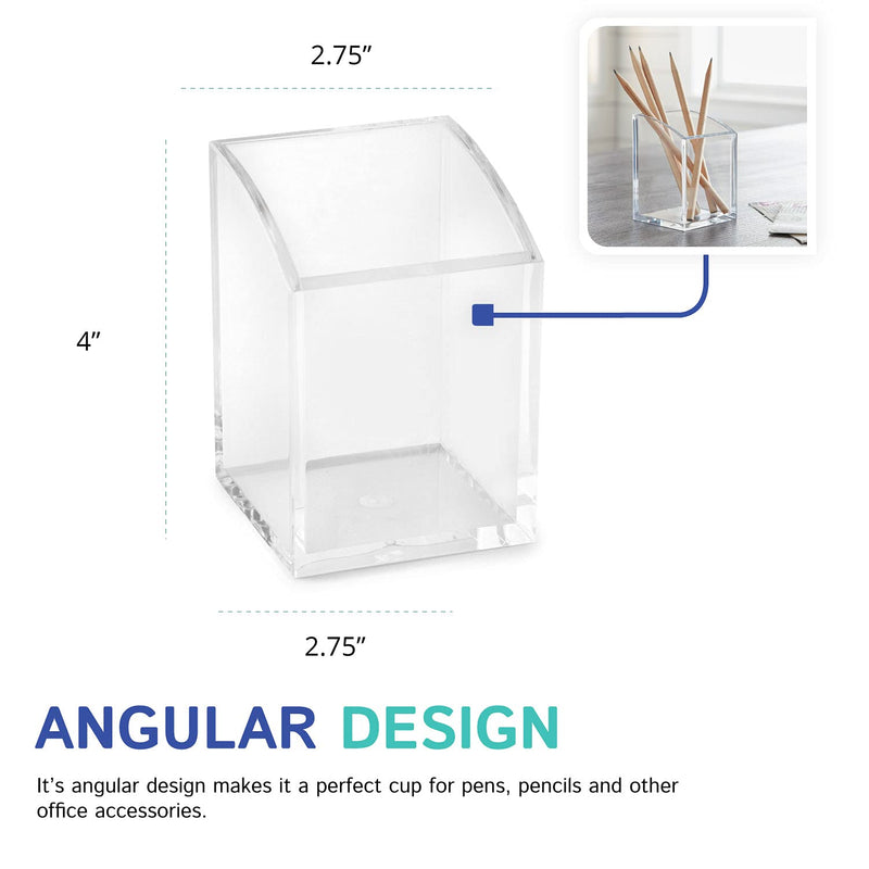 [Australia - AusPower] - Huang Acrylic Clear Cup | Pen or Makeup Brush Holder | Holder Organizer for Desk, Vanity, Bathroom, Office, Workspace | Modern Design Supply Holder (Square) 