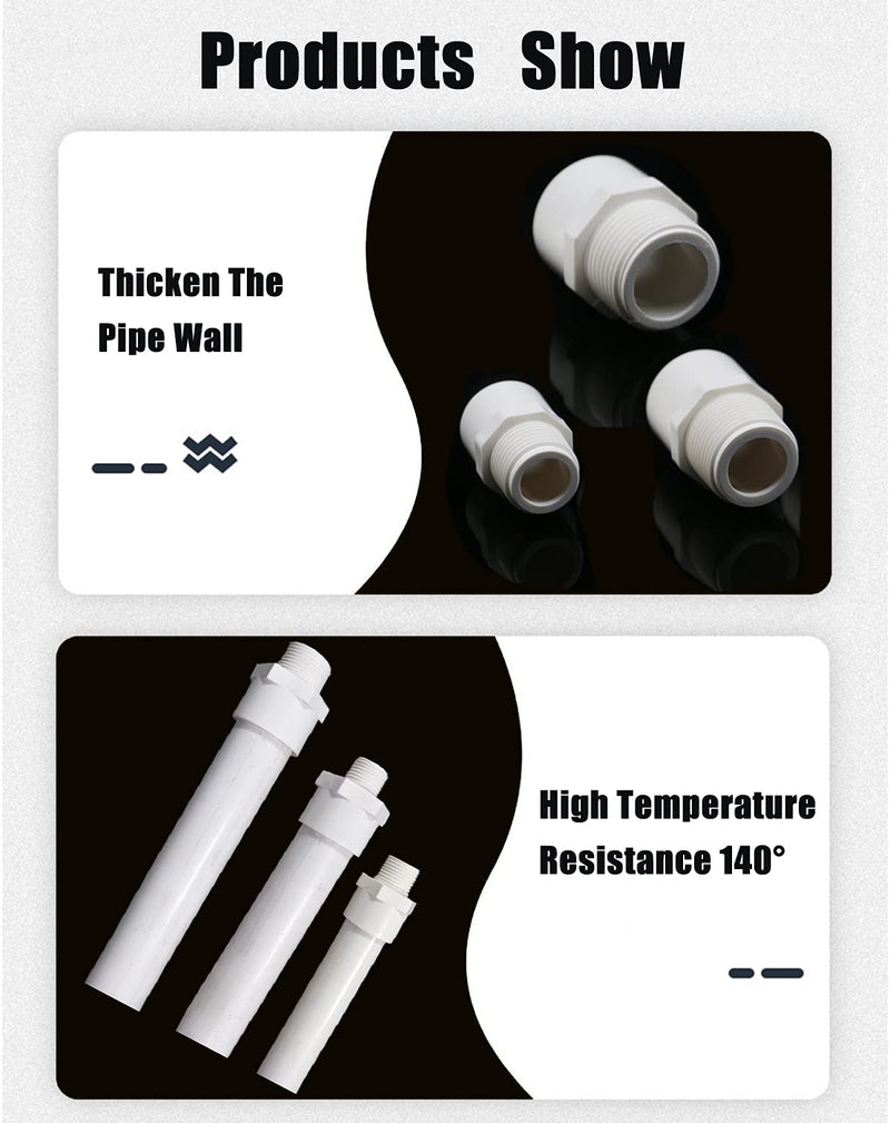 [Australia - AusPower] - PVC Male Adapter Pipe Fitting - 1/2 NPT Male Thread x 3/4 Inch Slip Socket, with Teflon Tape (10 PCS) 1/2 Male Thread 