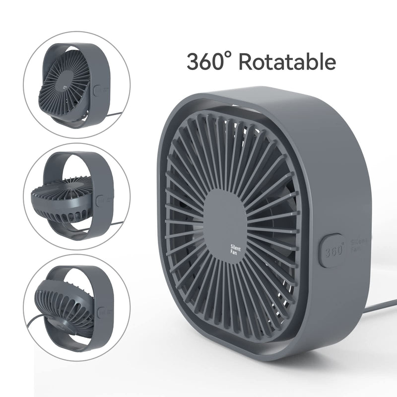 [Australia - AusPower] - Small USB Desk Fan, 3 Speeds Portable Table Fan, 360°Rotatable Personal Min Fan, Small Cooling Fan by USB Plug In, 4 inch Silent Desktop Fan for Home Office Bedroom Dorm Car Indoor Outdoor Summer Gift Grey 