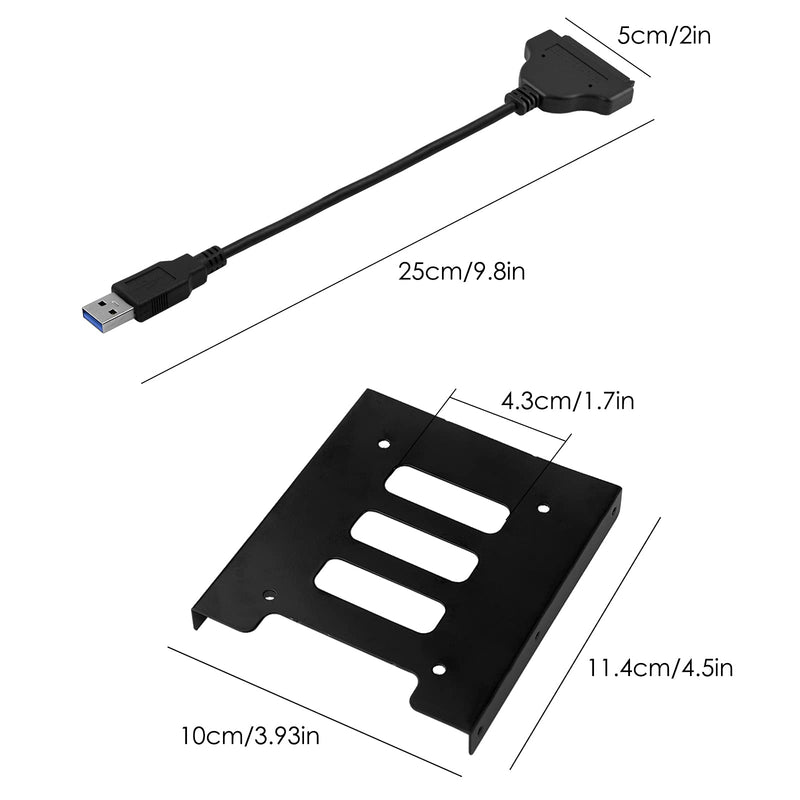 [Australia - AusPower] - USB 3.0 SATA III Hard Drive Adapter Cable with SSD Mounting Bracket, SourceTon SATA to USB Adapter Cable and 2.5" to 3.5" Drive Bay for SSD/HDD Data Transfer 