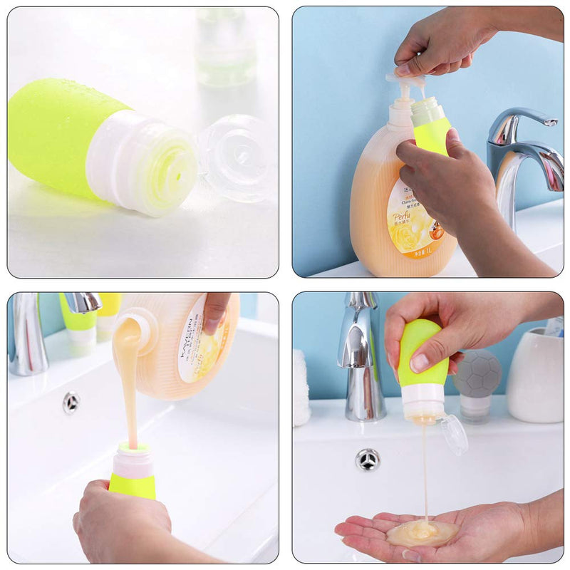 [Australia - AusPower] - 4 pcs Squeeze Salad Dressing Bottles, FineGood 1.3oz and 2 oz. Portable Sauce Containers, Leak Proof Food Storage Condiment Bottles, Comes with 2 pcs Cleaning Brushes - 4 Colors 