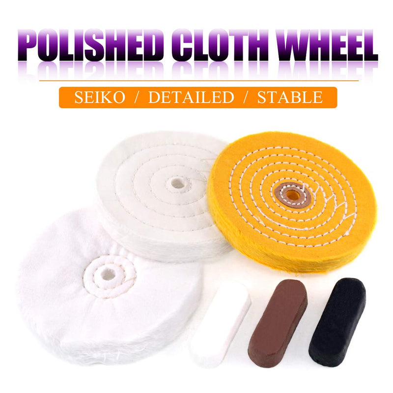 [Australia - AusPower] - Swpeet 6Pcs 6 Inch Professional Buffing Polishing Wheels with 3 Colors Polishing Compounds Kit, Including Cotton (60 Ply), Yellow (42 Ply) and Flannel (30 Ply) with 1/2” Arbor Wheel for Bench Grindes 