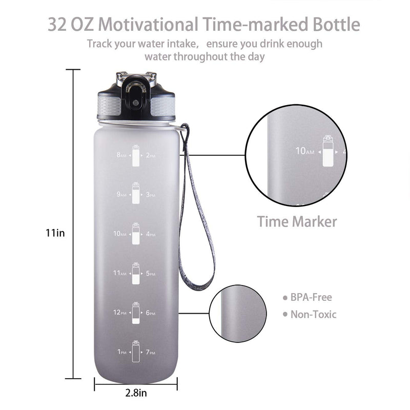 [Australia - AusPower] - EYQ 32 oz Water Bottle with Time Marker, Carry Strap, Leak-Proof Tritan BPA-Free, Ensure You Drink Enough Water for Fitness, Gym, Camping, Outdoor Sports 