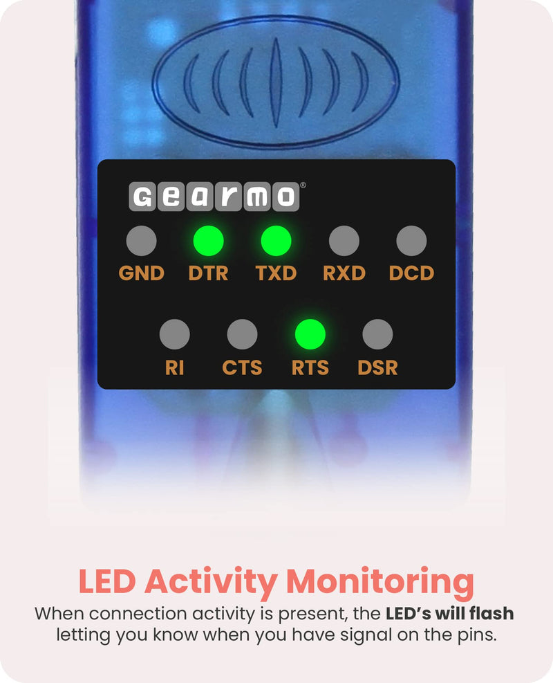 [Australia - AusPower] - Gearmo USB to Serial RS-232 Adapter with LED Indicators, FTDI Chipset, Supports Windows 11/10/8.1/8/7/, Mac OS X 10.6 and Above 