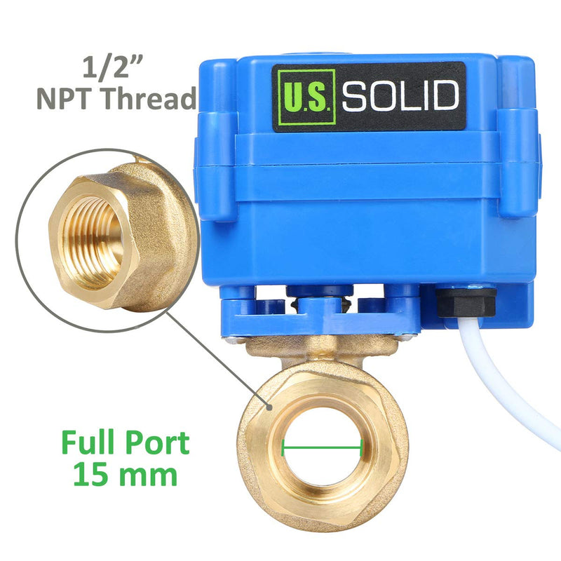 [Australia - AusPower] - Motorized Ball Valve- 1/2" Brass Ball Valve with Full Port, 9-24V AC/DC and 2 Wire Auto Return Setup by U.S. Solid 0.5 Inch 