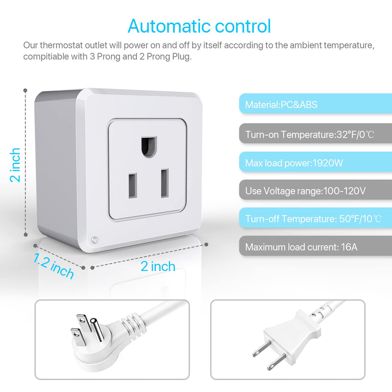 [Australia - AusPower] - Ehaijia Thermostatically Controlled Outlet, Cold Weather Thermo Plug, Automatic Switch On Below 32°F&Off Over 50°F, Free from Turn Heater On by Yourself in Freezing Weather,Save Energy and Effort Single outlet 