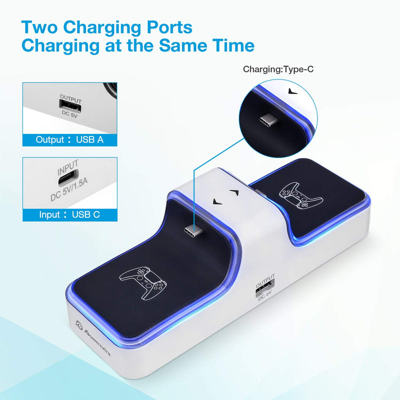 [Australia - AusPower] - Powerextra Control Charger for PS5 - Charging Station for Playstation 5 Dual Charger Compatible with DualSense Playstation 5 Controllers with LED Indicator - Charging Type-C 