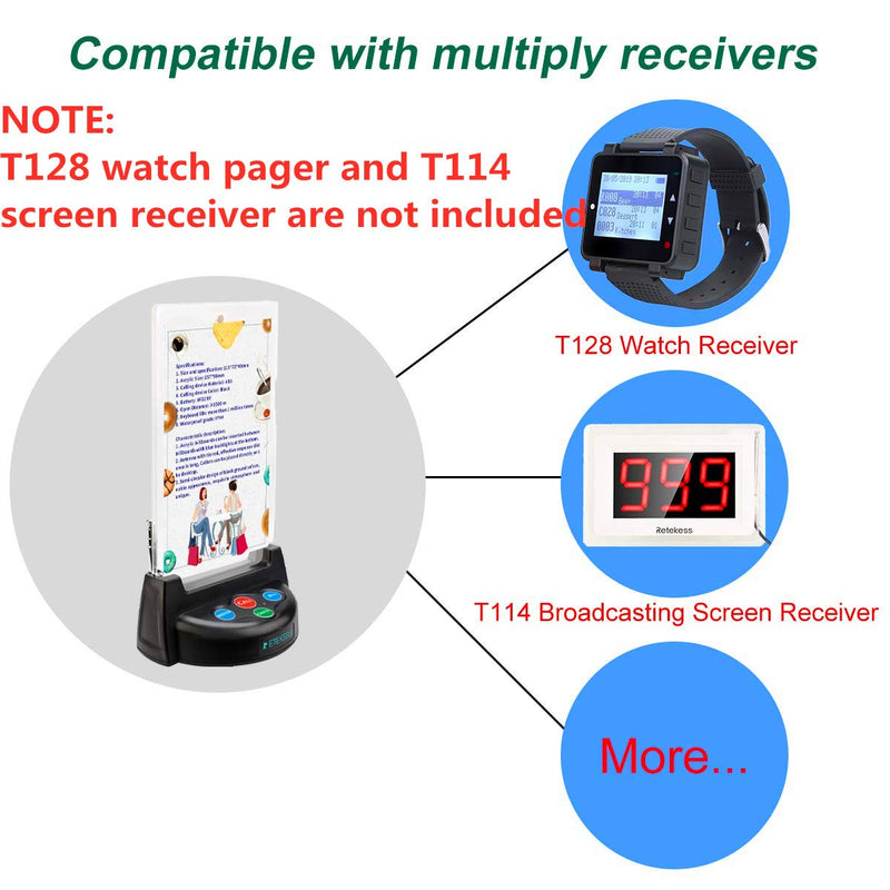 [Australia - AusPower] - Retekess TD006 Restaurant Pager System,Change Sticker Freely,4-Key Waterproof Call Buttons,Compatible with T114 and T128 Receiver for Cafe,Bar 