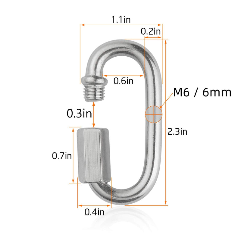 [Australia - AusPower] - 8pcs Stainless Steel 1/4“ Oval Quick Link Carabiner M6 Quick Links Chain Connector, Heavy Duty Locking Carabiner for Outdoor Activities and Indoor Equipment 