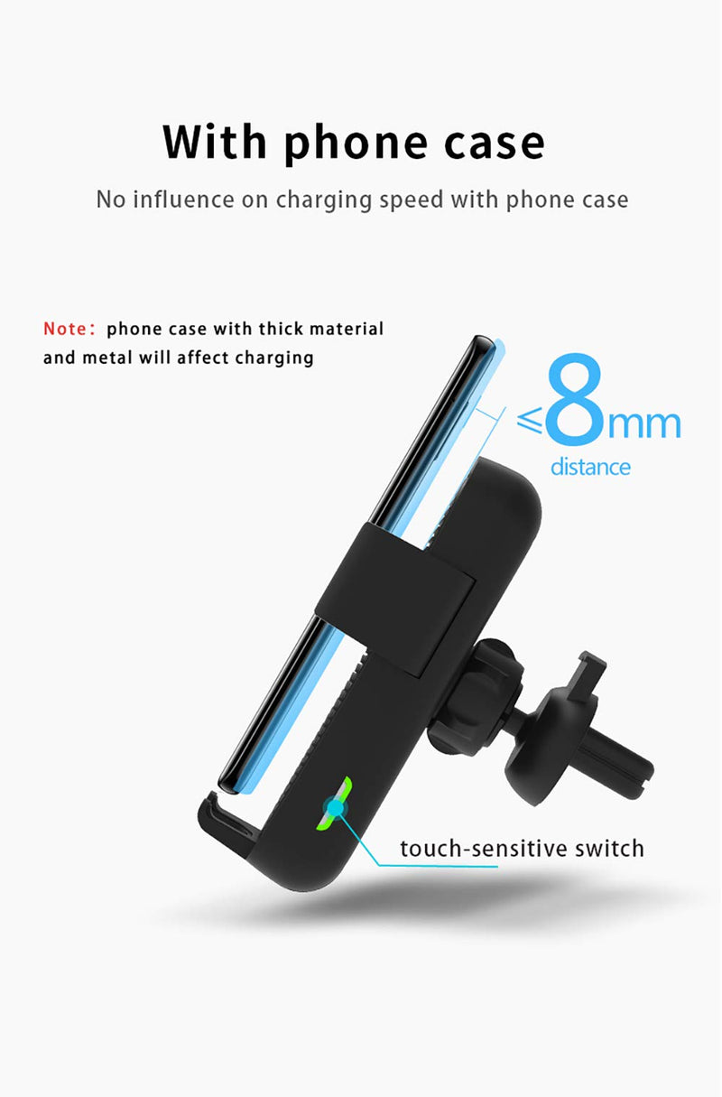 [Australia - AusPower] - Rotem Creations(TM) QI Wireless car Charger Mount, 10w 7.5w Auto Clamping, Fast Car Wireless Charger, for Air Vent/Windshield/Dash(Black RC1270) 