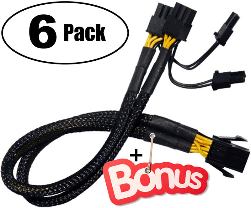 [Australia - AusPower] - PCI-e 6 Pin to Dual PCIe 8(6+2) Pin Graphics Card PCI Express Power Adapter GPU VGA Y-Splitter Extension Cable Mining Video Card Sleeved Power Splitter 9 inches 18 AWG 6 Pack + Bonus TeamProfitcom 
