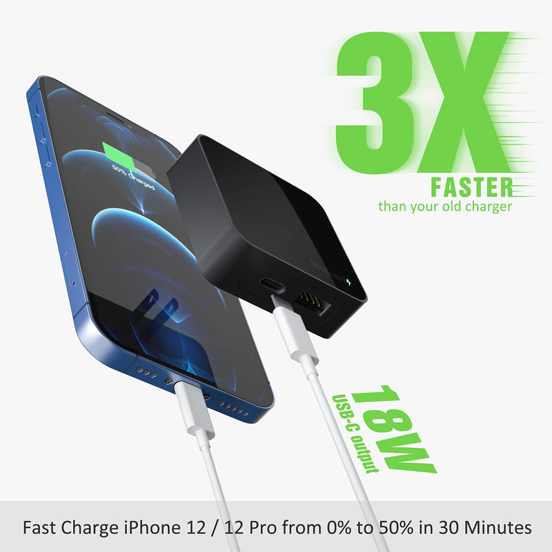 [Australia - AusPower] - Nekmit USB C Charger, Thin Flat 30W Dual Port Fast Wall Charger with 18W Power Delivery PD 3.0 and 12W USB Port for iPhone 12/12 Mini/12 Pro/12 Pro Max, Galaxy, Pixel, iPad Pro, AirPods Pro and More Black 
