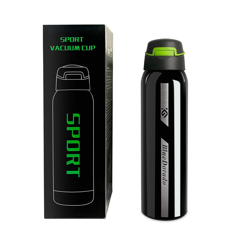 [Australia - AusPower] - BlueDorado Bicycle Water Bottle, Vacuum Stainless Steel Cycling Water Bottle, Modern Double Walled Simple Thermo Mug, Insulated Bike Water Bottle with Straw Lid & Flex Cap, BPA-Free,18 Oz Black 