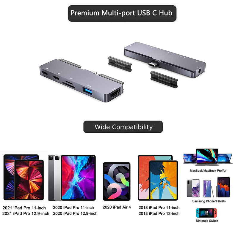 [Australia - AusPower] - Adapter for iPad Pro USB C Hub for iPad Pro 11 12.9 2021 2020 2018,iPad Air 4/iPad Mini 6,7 in 1 USB C Hub with 4K HDMI,3.5mm Jack,USB3.0,USB C PD&Data,SD/TF Card Slot,iPad docking station accessories 