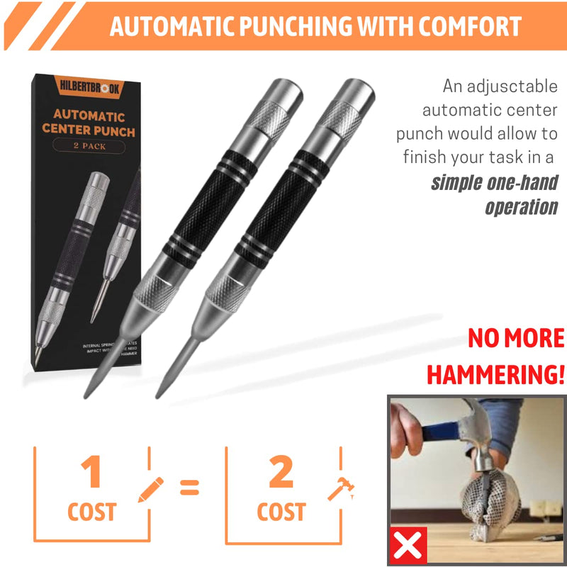 [Australia - AusPower] - Automatic Center Punch 5 Inch Spring Loaded Center Punch Adjustable Tension Punch Tool for Metal Wood Glass Plastic(2 Pack) 