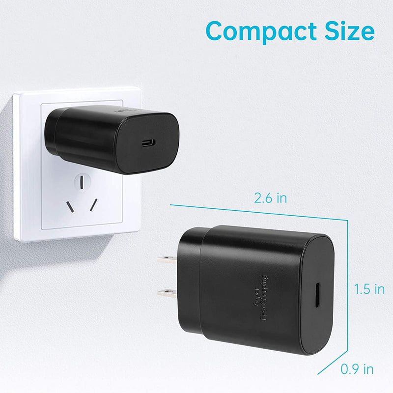 [Australia - AusPower] - USB C Wall Charger, 25W Super Fast Type C Charger for Samsung Galaxy S22/S22 Ultra/S22+/ S21/S21Ultra/S21+/ S20/Note20 Ultra/Note 10/Note10+, Android Phone Charger with 5FT Fast Charging Cable 