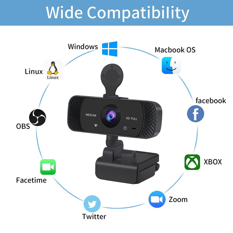 [Australia - AusPower] - YUYOU Webcam HD 1080p Web Camera - with Microphone and Privacy Cover, 360 degreeRotate Webcam, USB Desktop Laptop HD Webcam for Recording, Teaching, Calling, Conferencing, Gaming Black 
